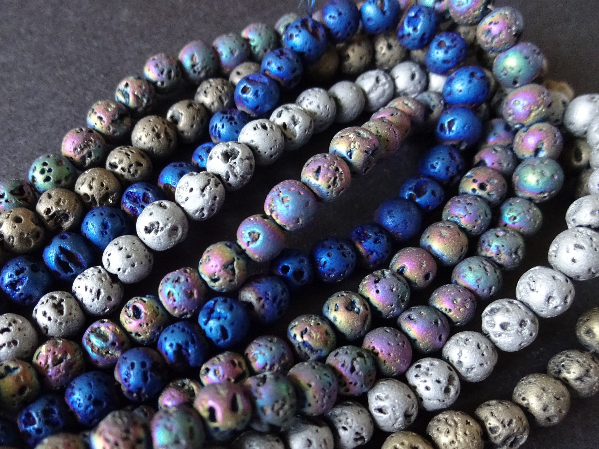 5 Strands Natural Electroplated Lava Stone Beads, Dyed 4.5-5 Ball Bead