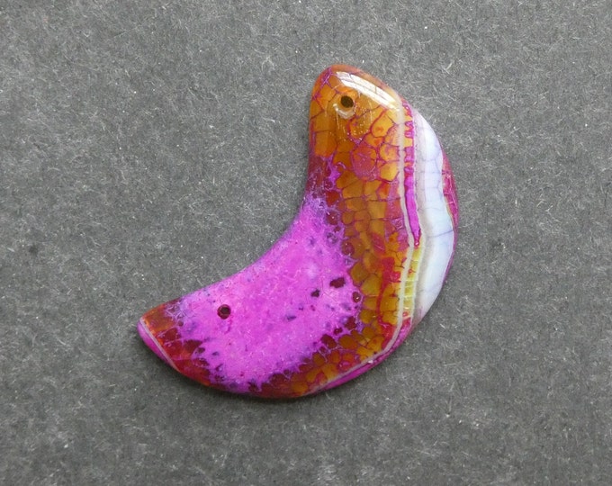 43x20mm Natural Fire Agate Pendant, Large Moon Pendant, Purple, Dyed, Gemstone Pendant, One of a Kind, Only One Available, Unique Agate Moon