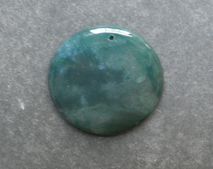 50x8mm Natural Indian Agate Pendant, Gemstone Pendant, Green Stone, Large Round Pendant, One of a Kind, Only One Available, Polished Stone