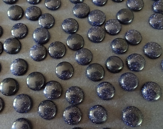 8mm Blue Goldstone Cabochon, Synthetic Round Gemstone Cabochon, Blue Stone, Polished Gem, Glittery, Golden Flecks, Sparkly, Navy Blue