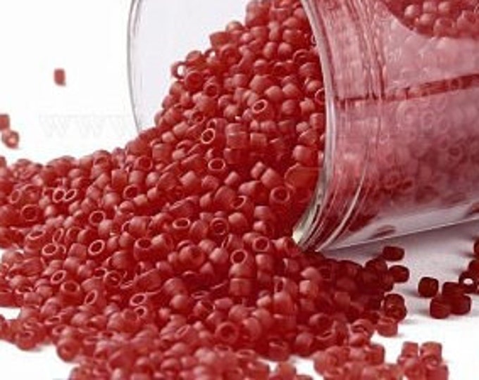 15/0 Toho Seed Beads, Transparent Frost Siam Ruby (5BF) 10 grams, About 3000 Round Seed Beads, 1.5mm with .7mm Hole, Frost Finish