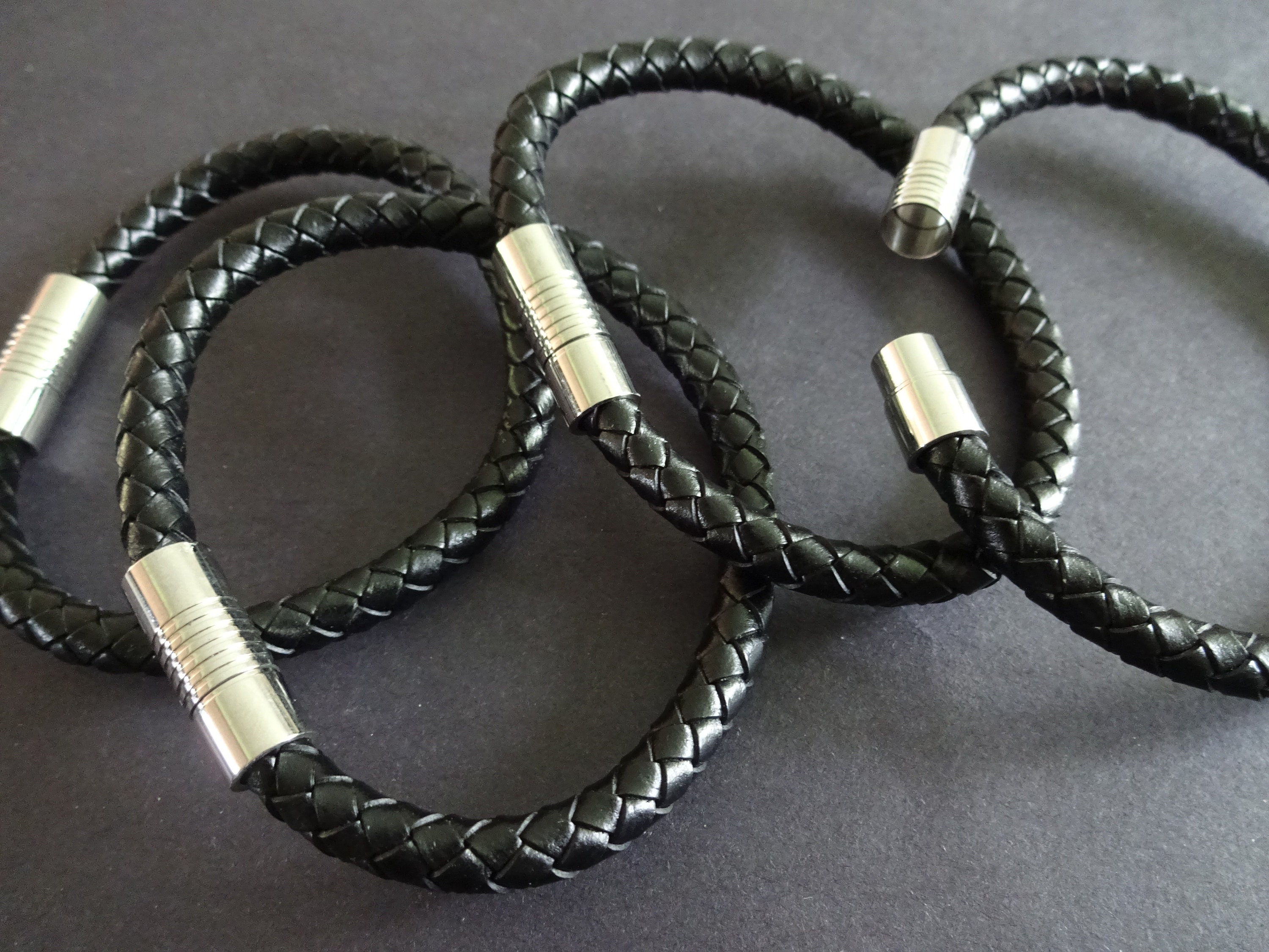 Braided genuine leather bracelet with 304 stainless steel magnetic 