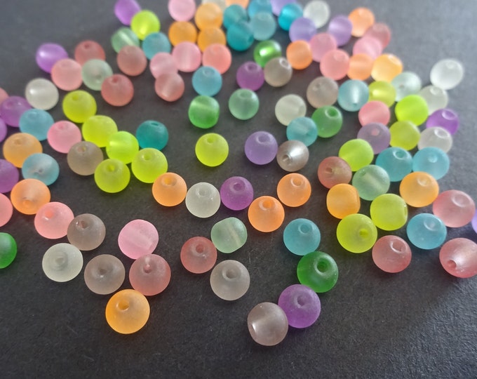 4-4.5mm Frosted Glass Beads, Mixed Colors, Small Ball Bead, Transparent Rainbow Bead, Multicolor Bead, Frosted Beads, Small Spacers