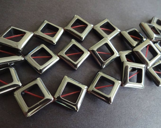 14x14mm Diamond Synthetic Hematite Bead Strand, NON MAGNETIC, 16 Inch Strand Of About 23 Beads, Gunmetal Bead, Square Bead, Dark Gray Bead