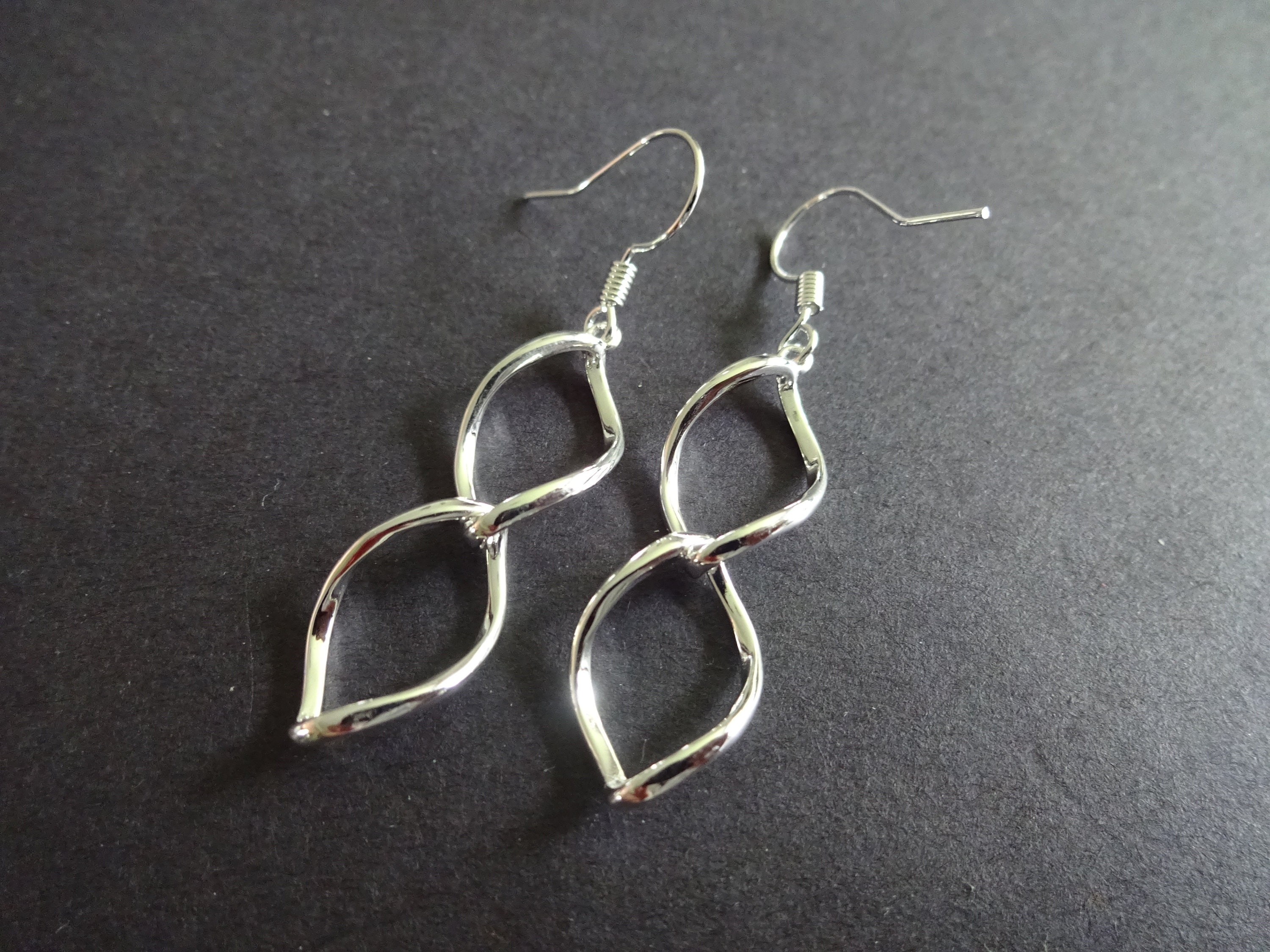 Dangle Brass Earrings, Silver Color Metal, Fish Hook Style, Twisted Curved  Design, Dangling Pair Of Earrings For Pierced Ears, Women's