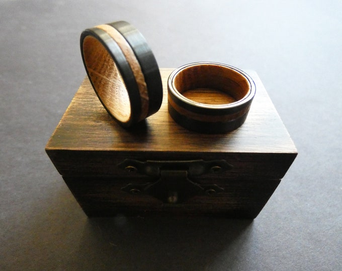 Black Tungsten with Wood Inlay, Whiskey Barrel Wood Inlay and Inner, Tungsten Carbride Ring, 8mm Tungsten Metal Ring, Mens Ring, Free Box