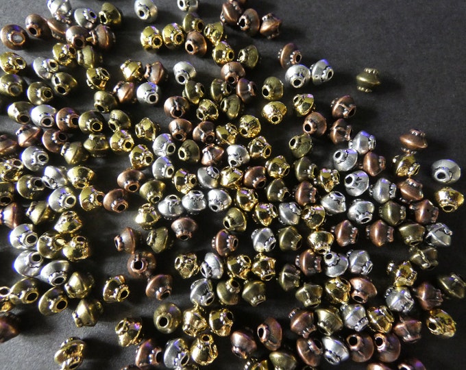 100 PACK  5mm Bicone Metal Beads, 4 Color Mixed Lot Variety, 1mm Holes, European Style Beads, Metal Spacers, Small Bicone, Metallic Bicones