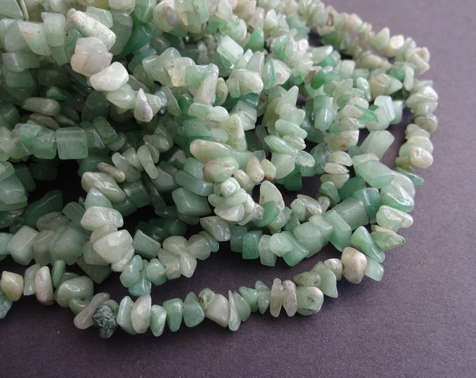 34 Inch Strand Natural Green Aventurine Chip Bead Strand, About 275 Chips, 8-9mm Nuggets, Light Green Stone Bead, Semi Transparent