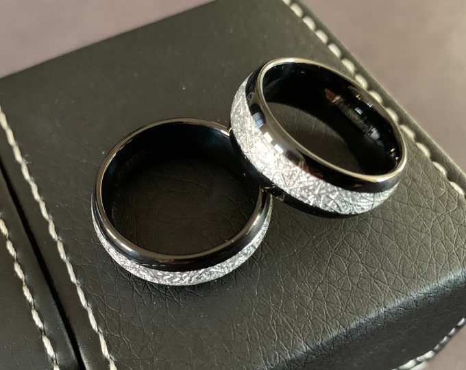 Meteorite Tungsten Ring, Tungsten Meteorite Band, Meteorite Design Ring, 8mm Tungsten Metal Ring, Mens Ring, Free Box, Black Tungsten Design