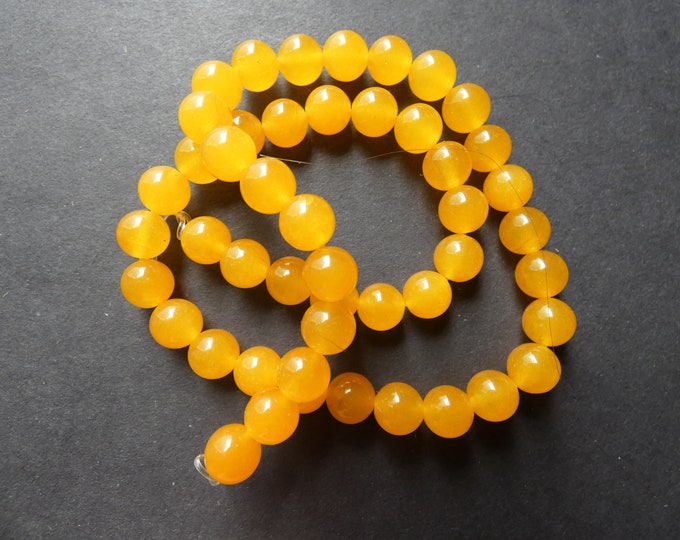 15 Inch 8mm Natural Malaysia Jade Bead Strand, Dyed, About 48 Round Ball Beads, Bright Yellow Jade Strand, Natural Gemstone Bead, 1mm Hole