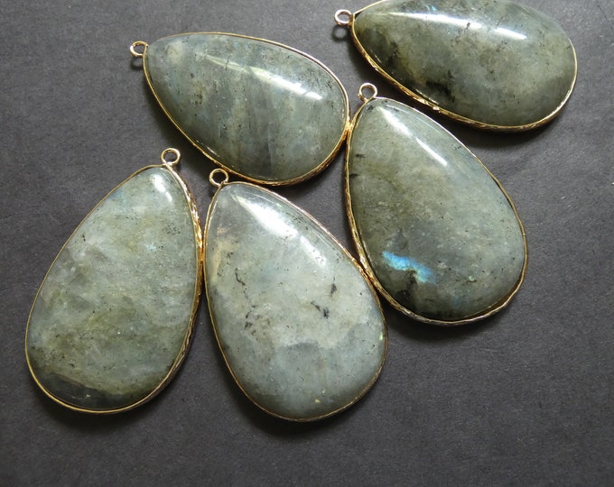 53-54mm Natural Labradorite Pendant With Brass Loop, Gray Translucent Pendant, Large Charm, Polished Gemstone Jewelry, Labradorite Charm