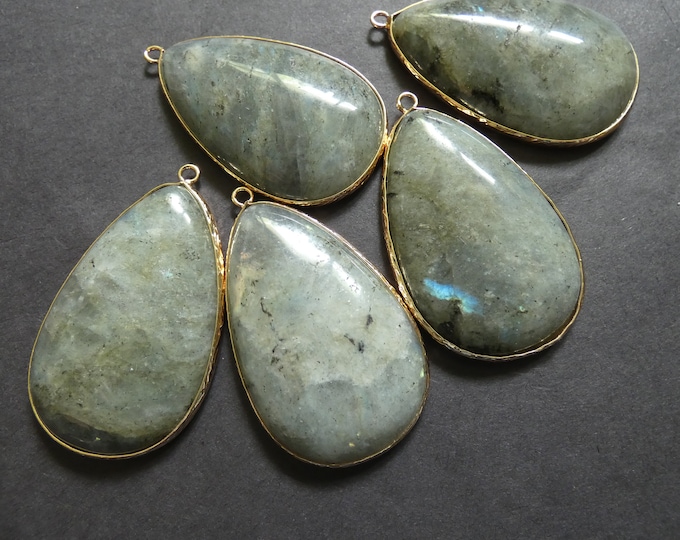 53-54mm Natural Labradorite Pendant With Brass Loop, Gray Translucent Pendant, Large Charm, Polished Gemstone Jewelry, Labradorite Charm