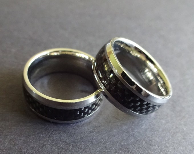 Titanium Men's Silver and Black Ring, Titanium Band, Men's Ring, Men's Wedding Jewelry, Mesh Ring, Black Mesh Design, Titanium Ring