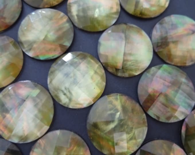 30x5mm Faceted Natural Abalone & Paua Shell Cabochons, Round Seashell Cabs, Green and Blue Shells, Shell Cab, Freshwater Shell Jewelry