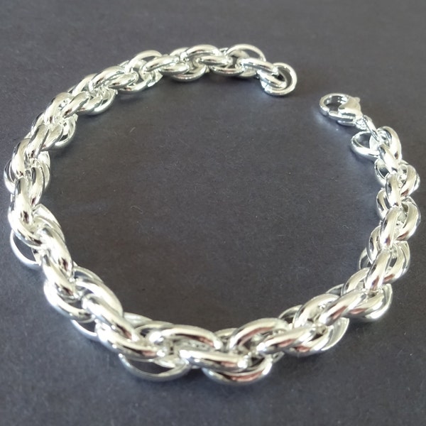 Stainless Steel Link Chain Bracelet With Clasp, Silver Chain, 8 1/4 Inch, Minimalist, Add Your Own Charms, Ready To Wear, Link Bracelet