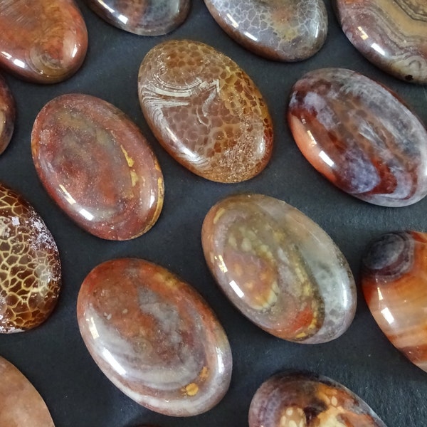30x20mm Natural Fire Agate Cabochon, Dyed, Oval Cabochon, Polished Stone Cabochon, Natural Agate Stone, Biege and Brown Agate Crystals