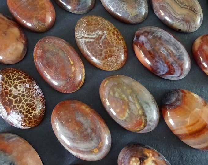 30x20mm Natural Fire Agate Cabochon, Dyed, Oval Cabochon, Polished Stone Cabochon, Natural Agate Stone, Biege and Brown Agate Crystals