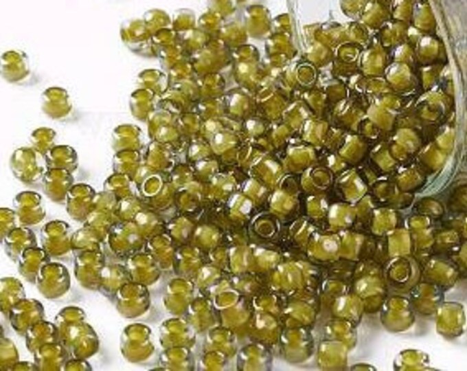 8/0 Toho Seed Beads, Inside Color Luster Black Diamond / Opaque Yellow Lined (246), 10 grams, About 222 Round Seed Beads, 3mm with 1mm Hole