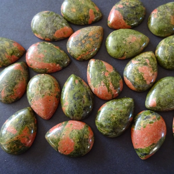 25mm Natural Unakite Teardrop Cabochon, Tear Drop Cabochon, Polished Gem Stone, Natural Gemstone, Green and Pink Stone, Polished Gem