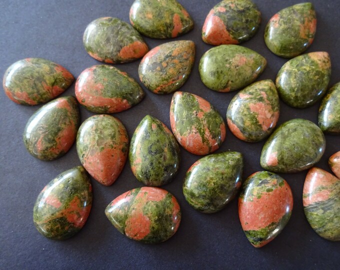 25mm Natural Unakite Teardrop Cabochon, Tear Drop Cabochon, Polished Gem Stone, Natural Gemstone, Green and Pink Stone, Polished Gem