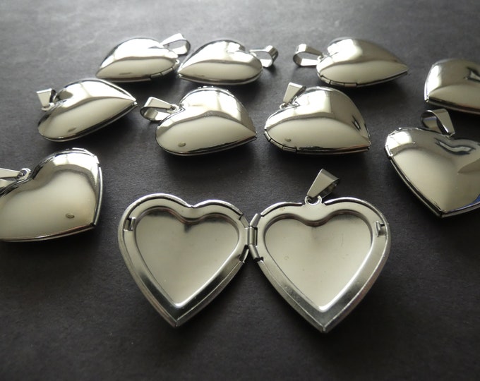 304 Stainless Steel Heart Locket Pendant, 29mm Heart Pendant, Metal Focal, Custom Jewelry Making, Basic Photo Locket Charms, Silver Color