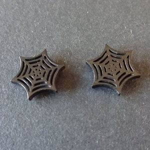 Stainless Steel Black Spider Web Stud Earrings, Hypoallergenic, Halloween Earrings, Set Of Earrings, 11x9.5mm, Halloween Jewelry, Web Studs
