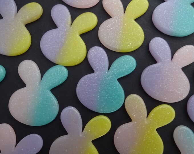 2 PACK 35x28.5mm Bunny Glittery Resin Cabochon, Mixed Color, Flat Back Cab, Easter Bunny Cab, Rabbit Cab,  Undrilled, Rainbow, Rabbit Head