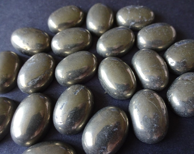 18x13mm Natural Pyrite Cabochon, Oval Cabochon, Metallic, Dark Silver Color, Mineral, Iron Pyrite, Fools Gold, Stone Jewelry, Industrial