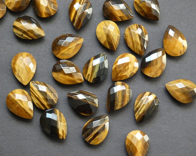17-18mm Natural Tigereye Faceted Cab, Dyed, Teardrop, Polished Gemstone Cabochon, Brown and Black, Wire Wrapping Tigereye Cab, Undrilled