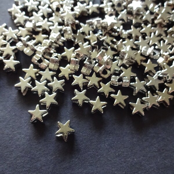 5x6mm Metal Star Bead, Metal Spacer, Star Spacer, Small Metal Spacer, Antiqued Metal Silver Star, Jewelry Making Idea, 1.5mm Hole