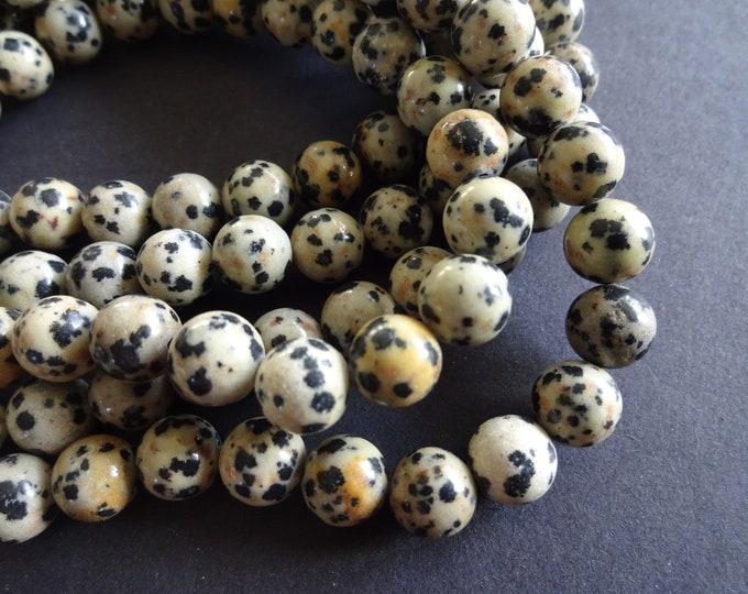 8-8.5mm Natural Dalmation Jasper Beads, 15.5 Inch Strand, About 47 Gemstone Beads, Natural Round Stone, Spotted and Speckled, Beige & Black