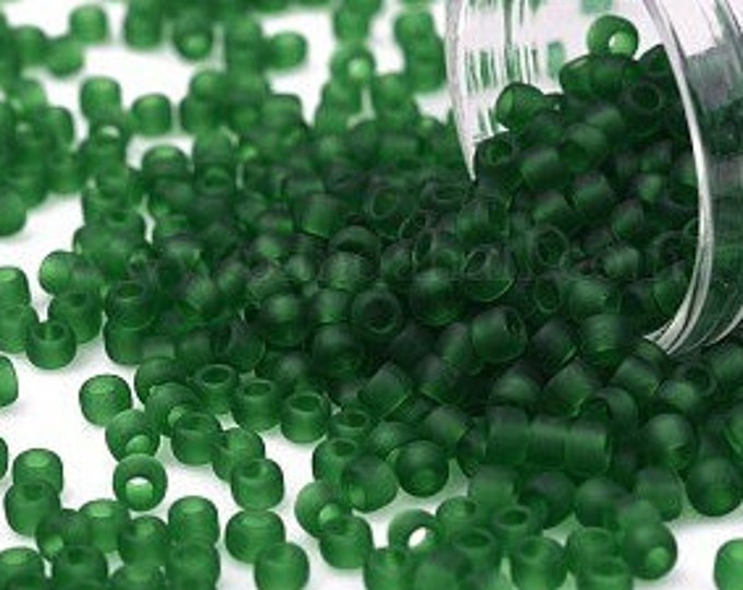 8/0 Toho Seed Beads, Transparent Frost Grass Green (7BF), 10 grams, About 222 Round Seed Beads, 3mm with 1mm Hole, Frost Finish