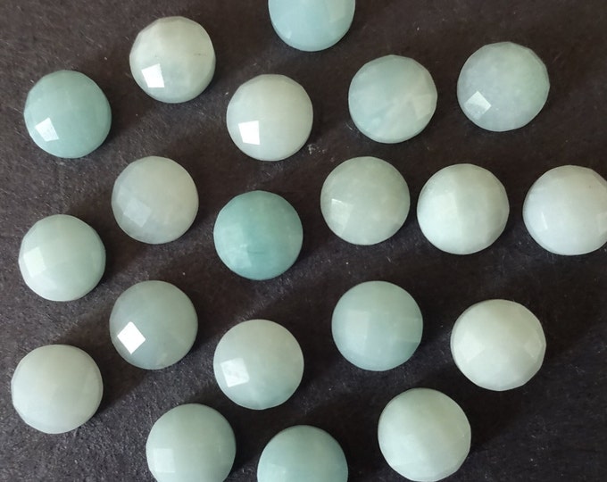 6mm Natural Amazonite Faceted Cabochon, Half Dome Gemstone Cabochon, Polished, Light Blue, Natural Crystal, Small Button Cab, Amazon Stone