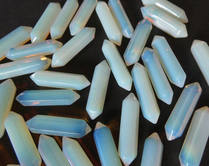 29-32mm Opalite Bullet, Undrilled, Bullet Shape, Stone Jewelry, No Hole, Polished, Wire Wrapping Crystal, Translucent Stone, White & Clear
