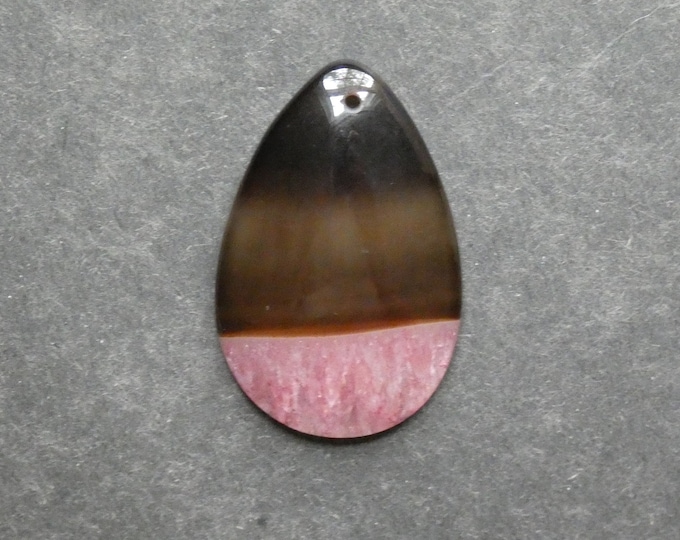 45x29mm Natural Crackle Agate Pendant, Gemstone Pendant, Brown and Pink, Dyed, Large Teardrop Pendant, One of a Kind, Only One Available