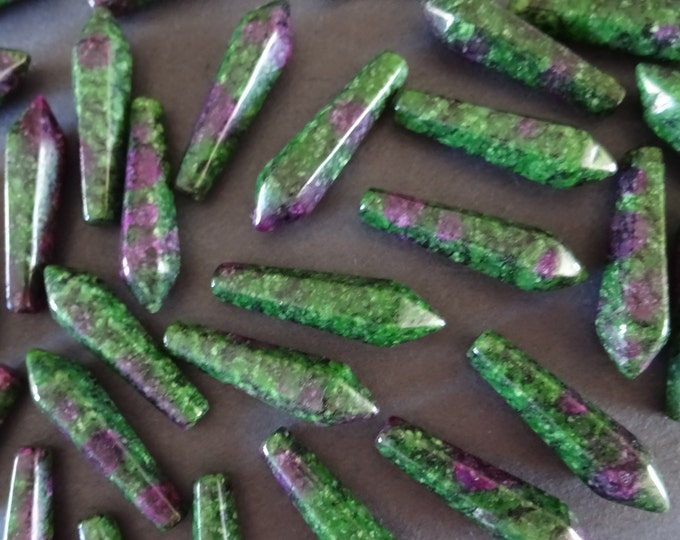 30.5mm Natural Ruby in Zoisite Bullet, Faceted, Undrilled, Polished Gem, Gemstone Jewelry Pendant, Crystal Wire Wrapping Stone, No Hole