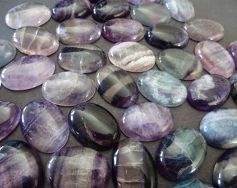 25x18mm Natural Fluorite Cabochon, Oval Cab, Polished Gem, Fluorite Crystals, Natural Gemstone, Polished, Purple, Blue & Green Fluorites