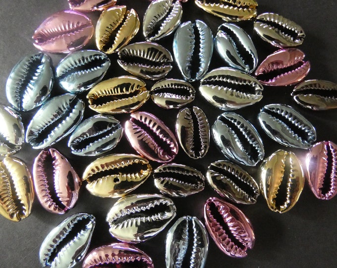 20-25mm UV Plated Natural Cowrie Shell Beads, Undrilled Spiral Shell, Mixed Metallic Colors, Natural Shell, Nautical, Cowries, Beach Shells