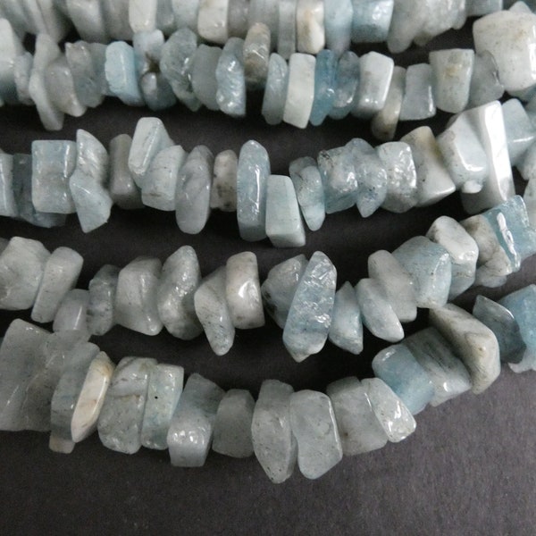 15 Inch 13-21mm Natural Aquamarine Nugget Bead Strand, About 105 Stone Beads, Natural Gemstone Beads,Light Blue Chips, Semi Transparent