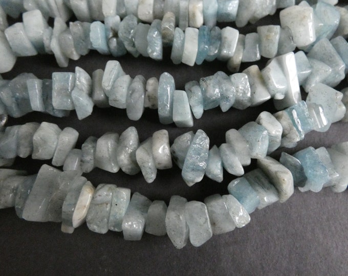 15 Inch 13-21mm Natural Aquamarine Nugget Bead Strand, About 105 Stone Beads, Natural Gemstone Beads,Light Blue Chips, Semi Transparent