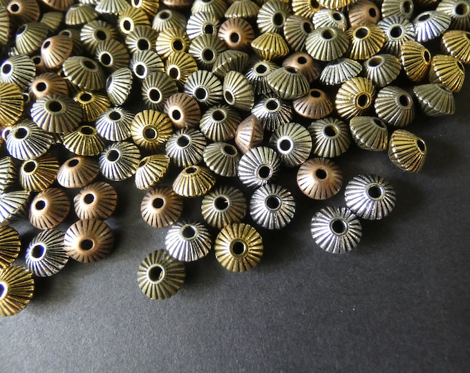 100 Pack 8mm Bicone Tibetan Silver Beads, 5 Color Mixed Lot Variety, 1mm Holes, European Style Beads, Metal Spacers, Small Bicone, Metallic