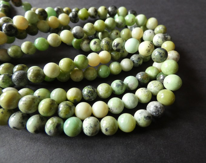 15.5 Inch 6mm Natural Variscite Ball Bead Strand, About 62 Beads Per Strand, Precious Stone, Green and Black, .8mm Hole, Speckled Gemstone