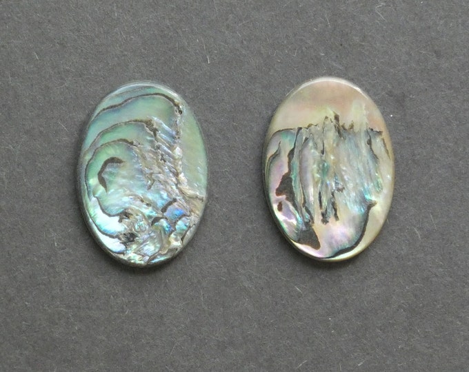 2 Pack 25x18mm Natural Abalone / Paua Shell Cabochons, Iridescent, Oval Shell Cab Set, Beachy Freshwater Shell Cabochon Set, One of a Kind