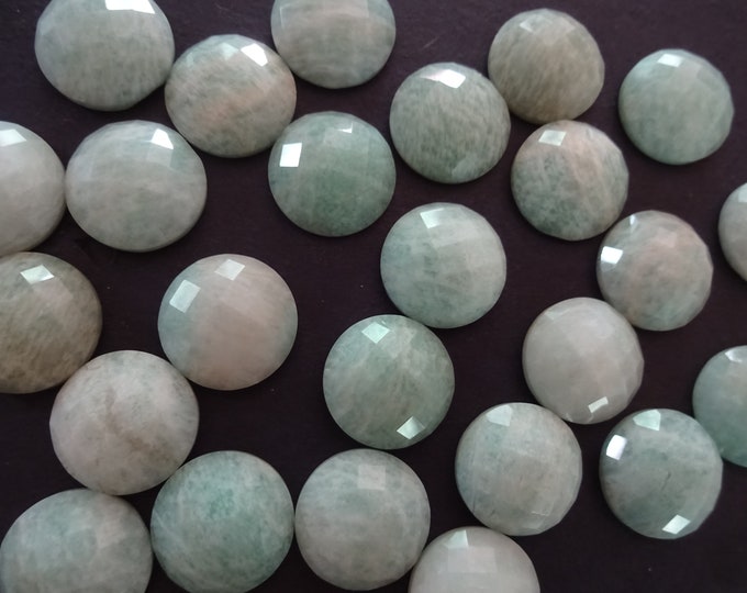 15.5mm Natural Amazonite Faceted Cabochon, Round Dome Gemstone, Polished Gem, Gray Gemstone, Mixed Color Gem, Unique Stone, Translucent