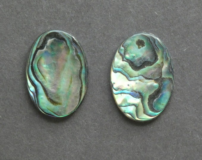 2 Pack 25x18mm Natural Abalone / Paua Shell Cabochons, Iridescent, Oval Shell Cab Set, Beachy Freshwater Shell Cabochon Set, One of a Kind