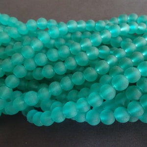 8mm Green Glass Frosted Bead Strand, About 105 Beads Per Strand, Round, 31 Inch Strand, Cool Ball Bead, Sea Green, Teal, Transparent, Basic image 5