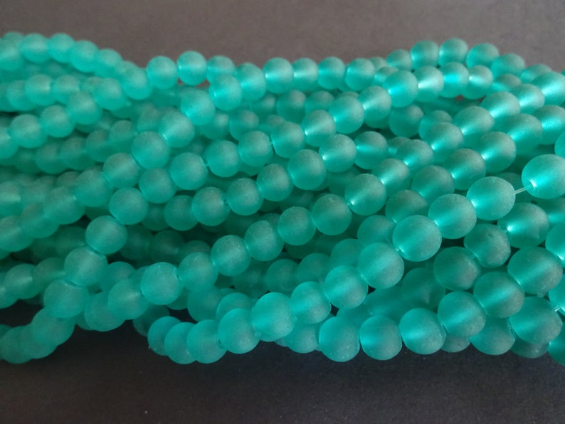 8mm Green Glass Frosted Bead Strand, About 105 Beads Per Strand, Round, 31 Inch Strand, Cool Ball Bead, Sea Green, Teal, Transparent, Basic image 5