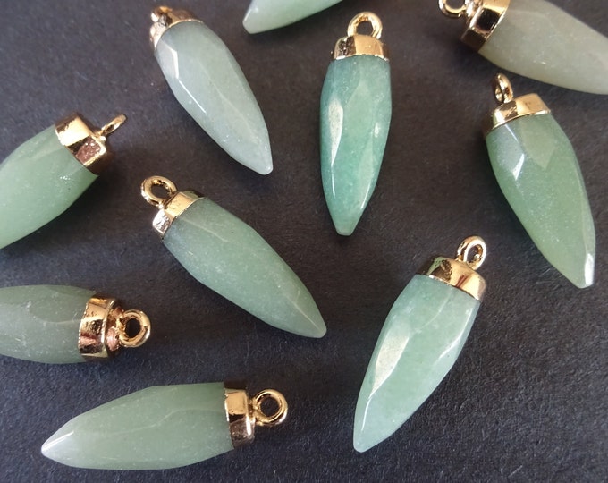 25-27mm Natural Aventurine Pendant, Brass Finding, Faceted Bullet, Polished, Gemstone Jewelry Pendant, Gold Color Metal, Crystal Charm