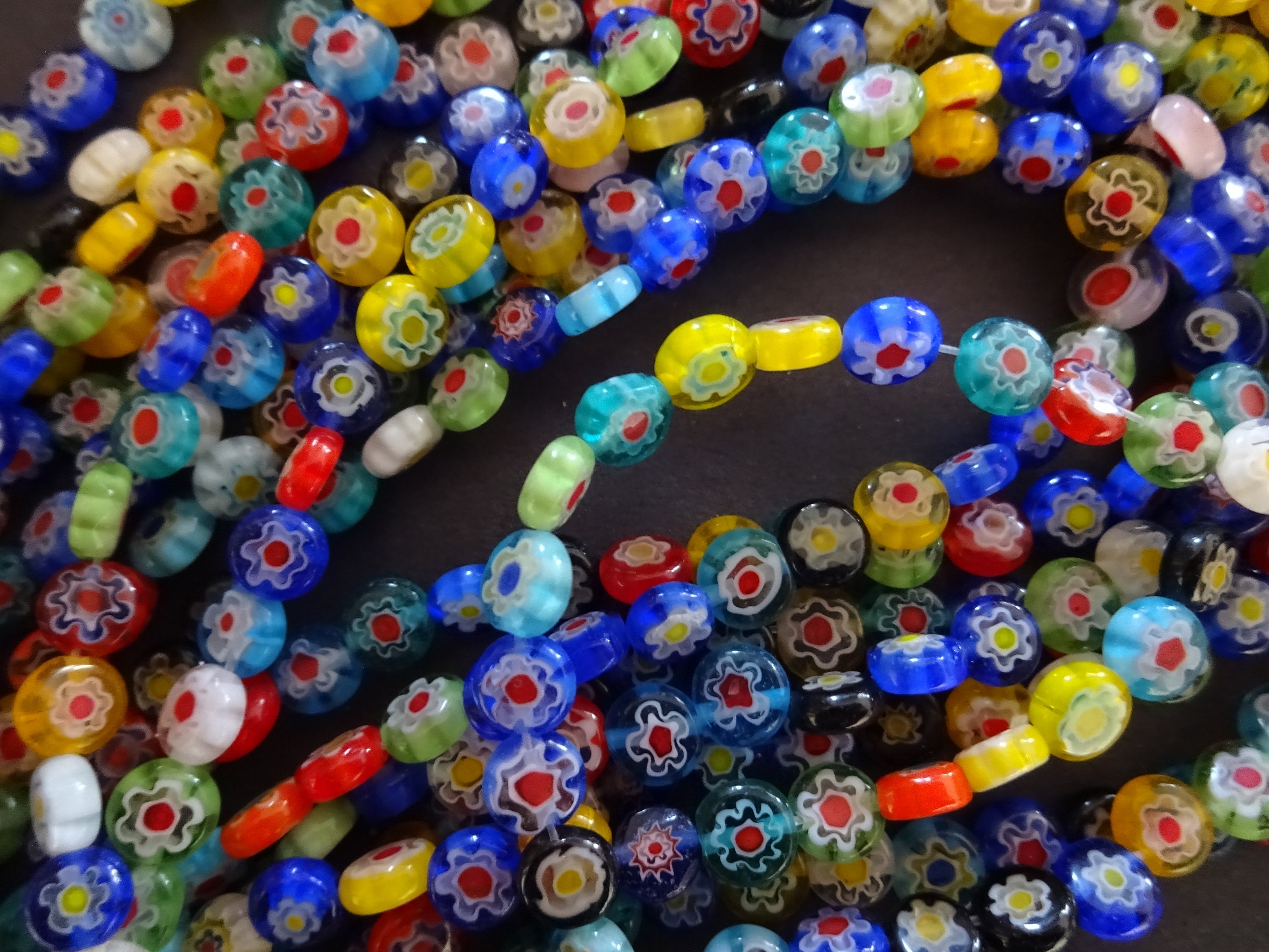 14.5 Inch Strand Of 6mm Glass Millefiori Beads, Flat Round, About 65