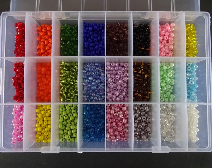 24 Color Glass Seed Bead Kit, Size 6/0, 4mm Glass Seed Bead Spacers, Mixed Color Rainbow Seed Beads, With Organizer, Seed Bead Beginners Set